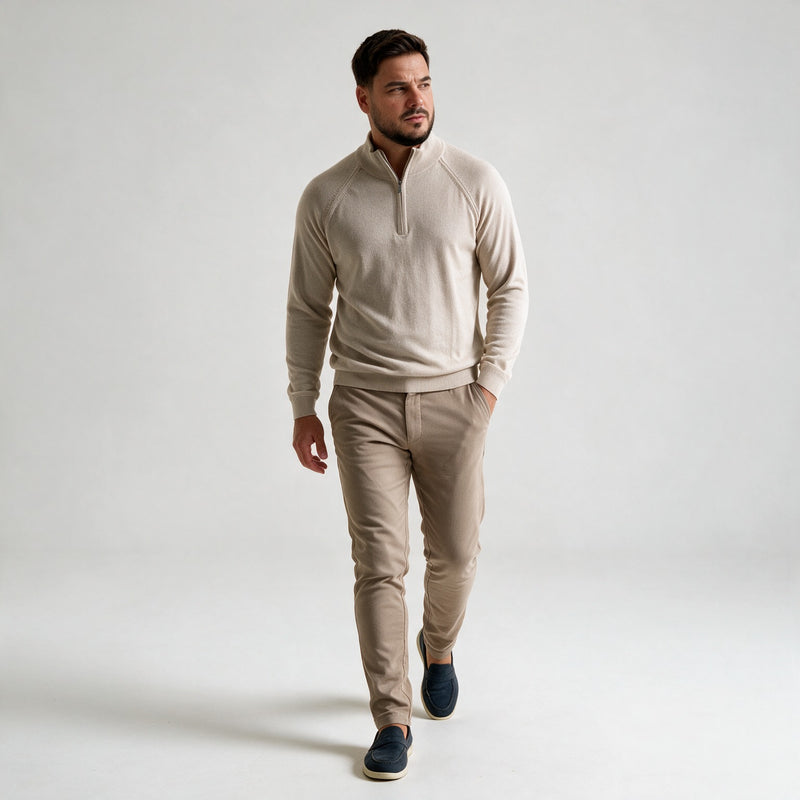 Bež muški polu zip džemper