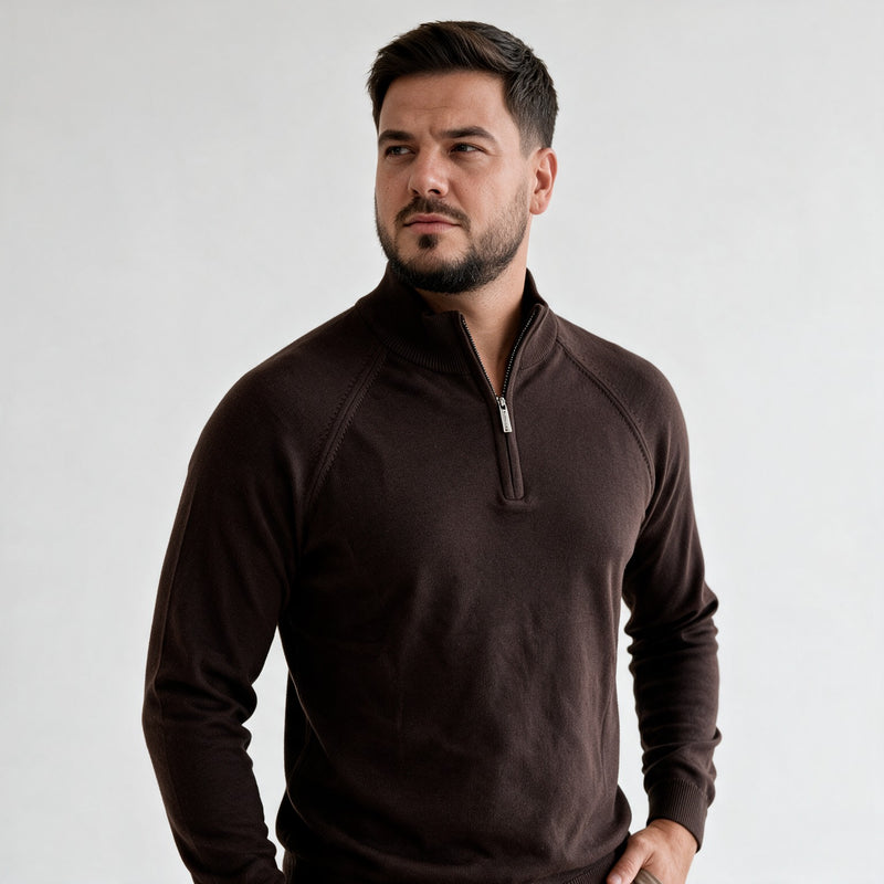 Braon muški polu zip džemper
