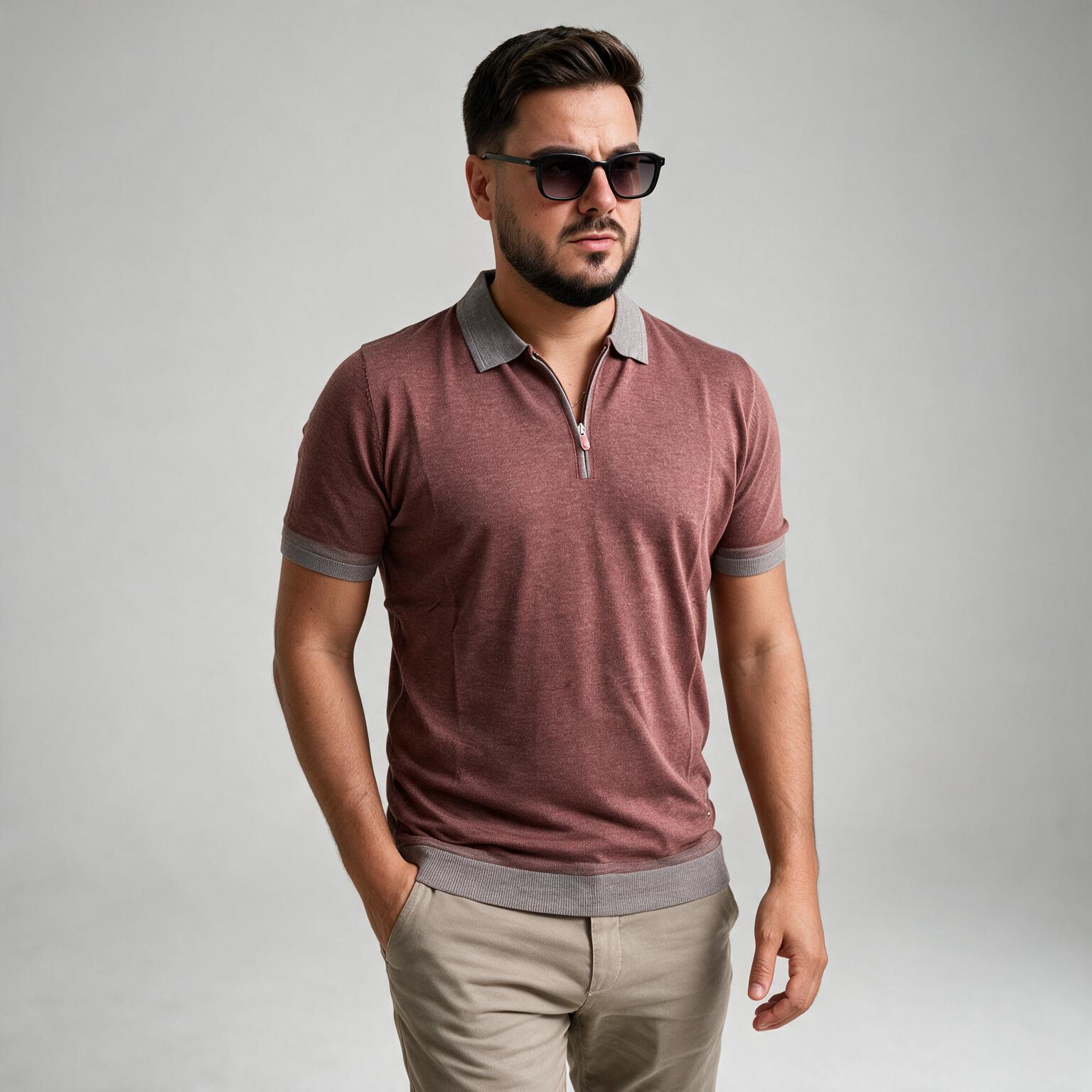 Muška pletena, polo, crvena majica — slika 2
