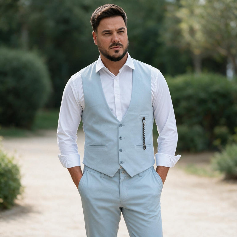 Dvodelno svetlo plavo muško odelo prsluk i pantalone