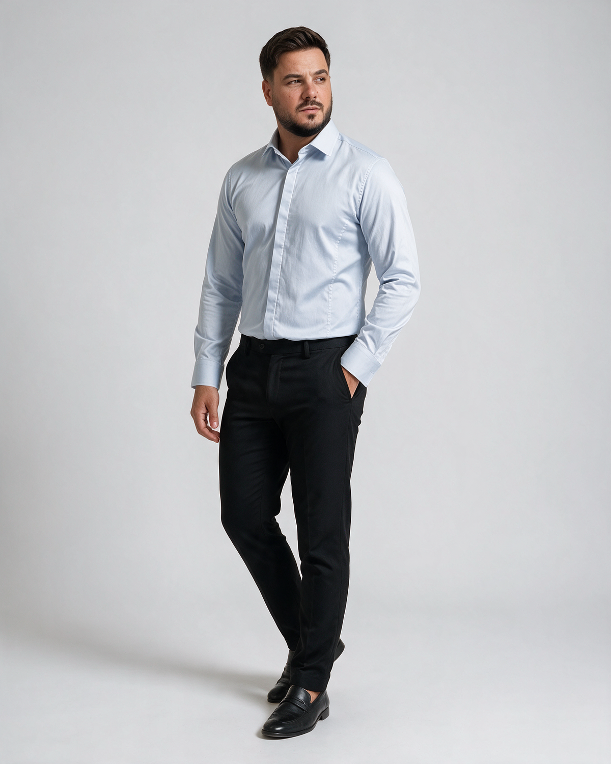 Muška košulja led plave boje od pamuka i satena, slim fit kroja
