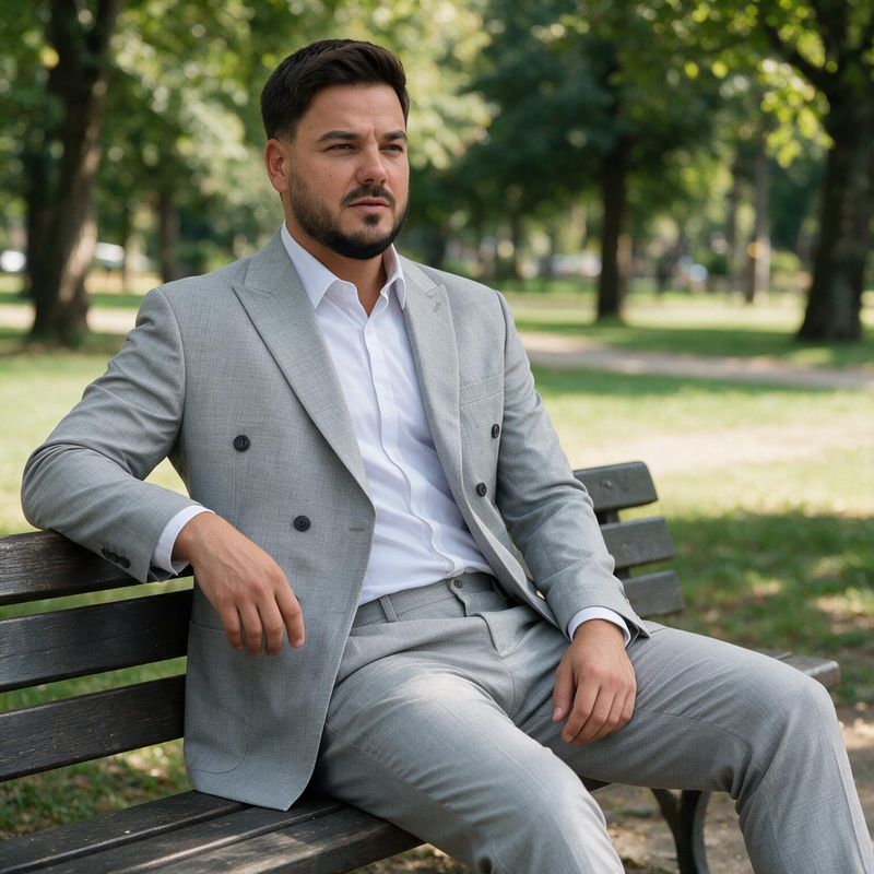 Dvodelno sivo muško odelo na preklapanje - sako i pantalone