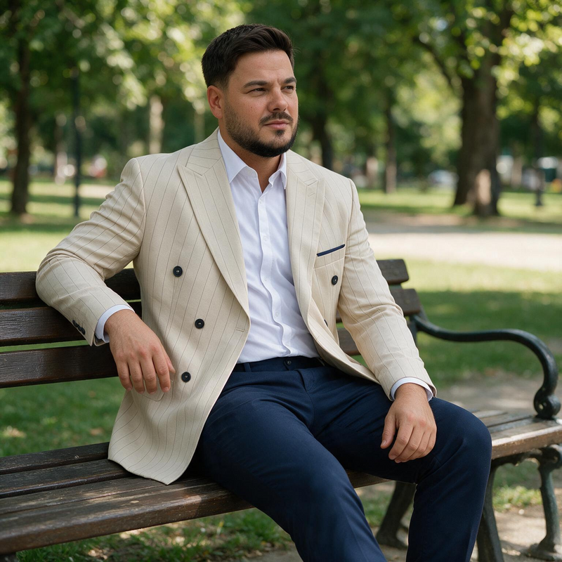 Dvodelno bež muško odelo na preklapanje - sako i pantalone
