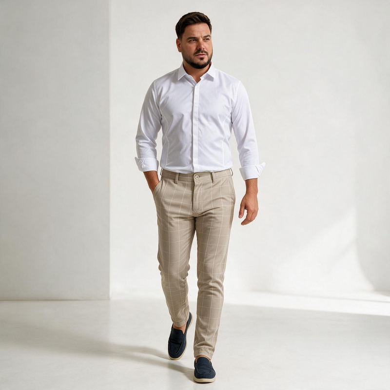 Muške pantalone bež karirane