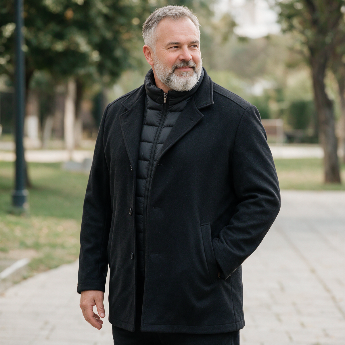 Muški crni kaput sa unutrašnjim prslukom
