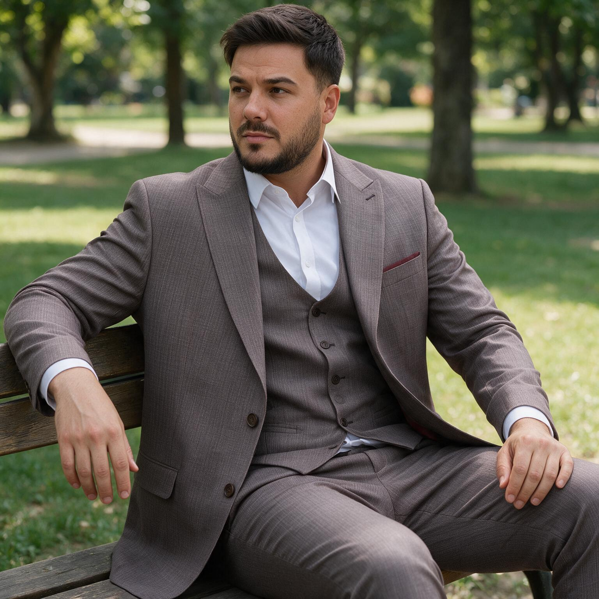 Trodelno muško odelo bordo — slika 4