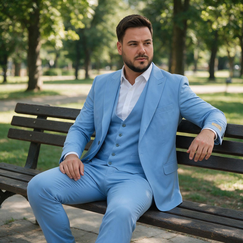 Muško trodelno svetlo plavo odelo od vune i viskoze