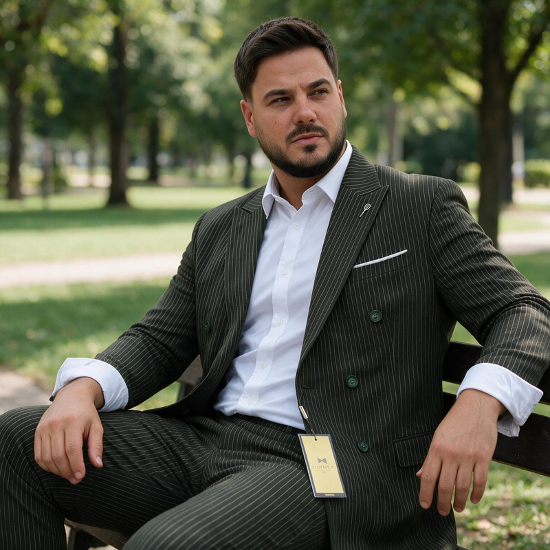 Dvodelno zeleno muško odelo na preklapanje - sako i pantalone