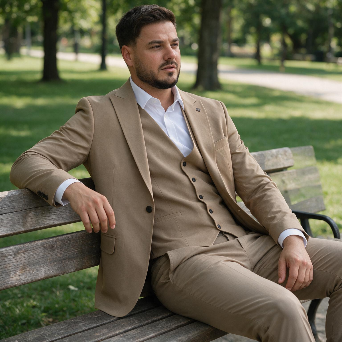 Bež muško trodelno odelo — slika 4