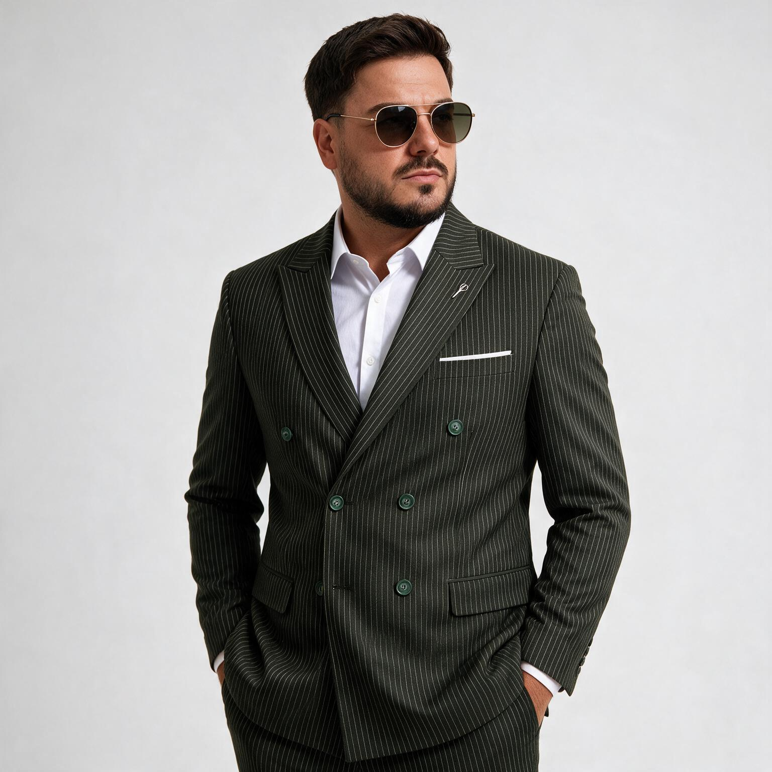 Dvodelno zeleno muško odelo na preklapanje - sako i pantalone — slika 3