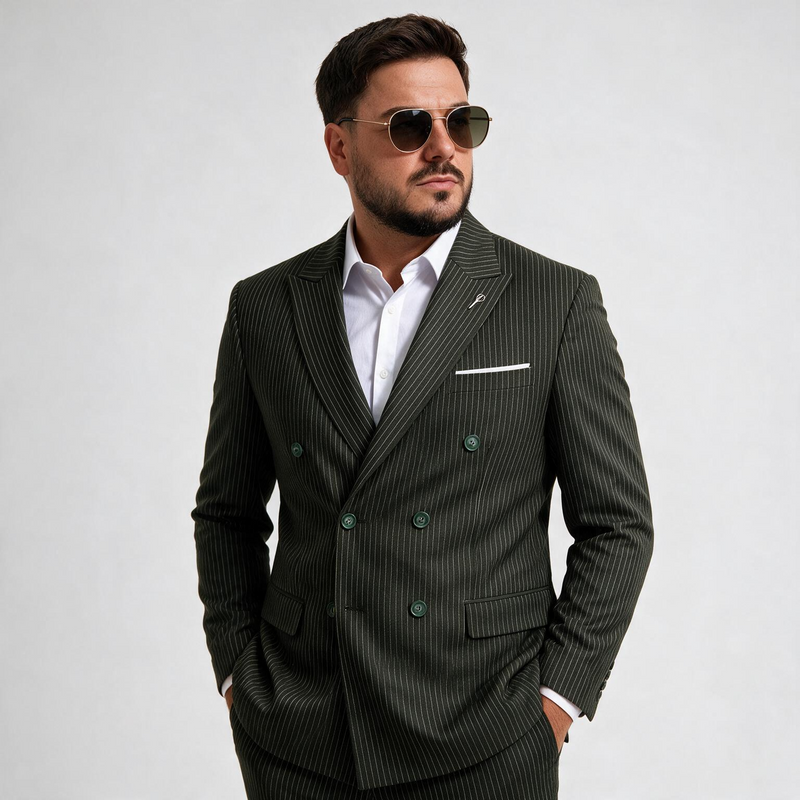 Dvodelno zeleno muško odelo na preklapanje - sako i pantalone