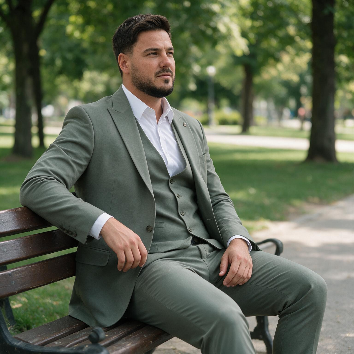 Muško trodelno maslinasto zeleno odelo — slika 4