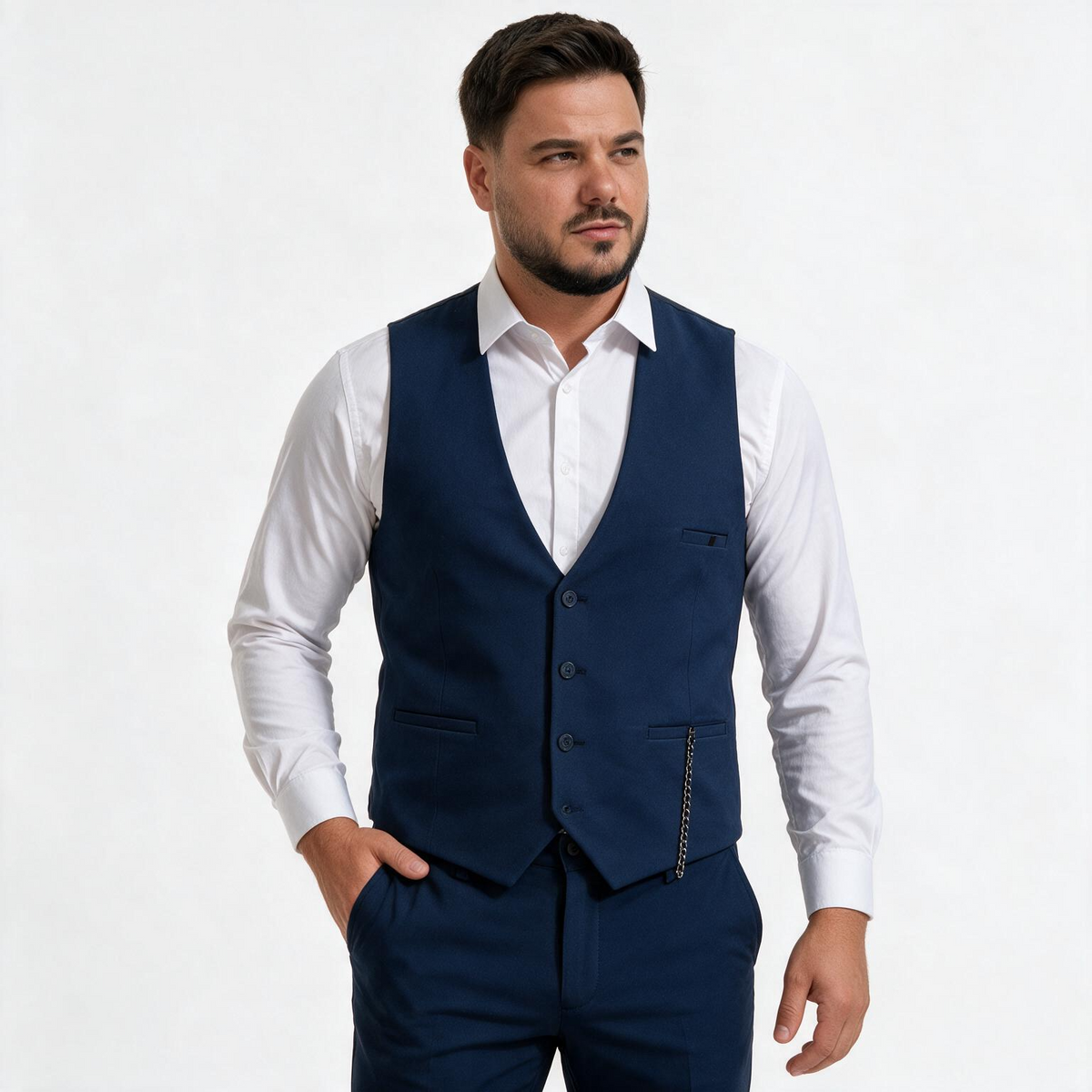 Dvodelno teget muško odelo prsluk i pantalone — slika 2