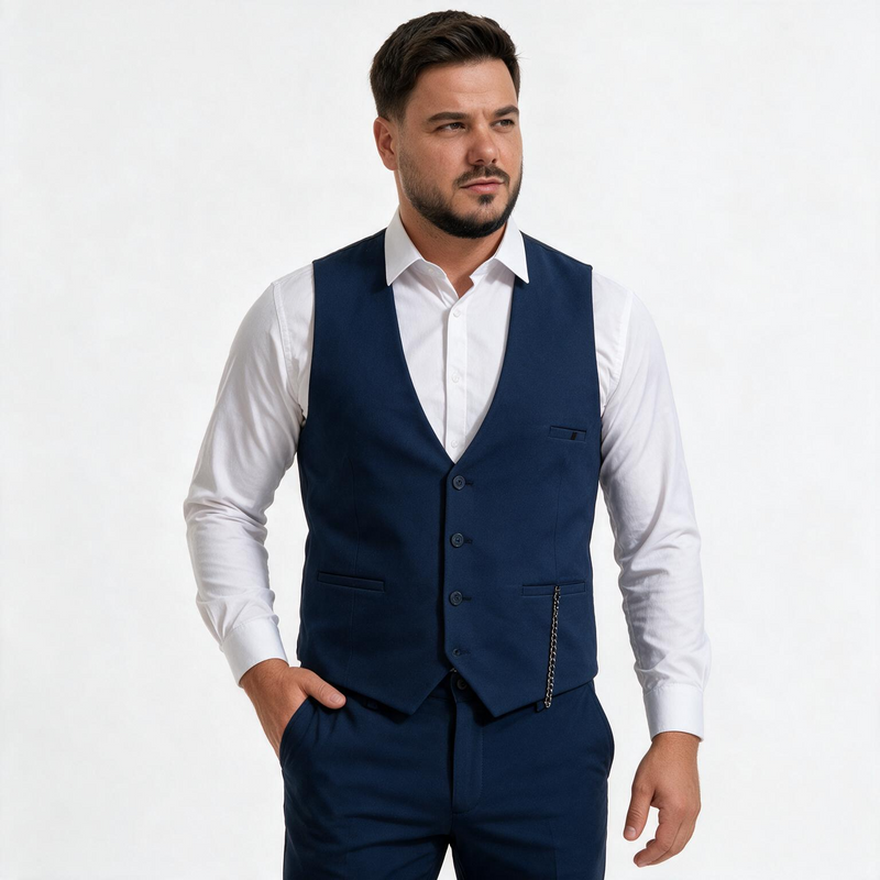 Dvodelno teget muško odelo prsluk i pantalone