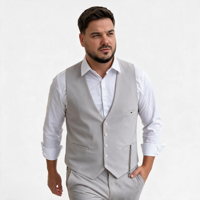 Dvodelno svetlo sivo odelo - prsluk i pantalone