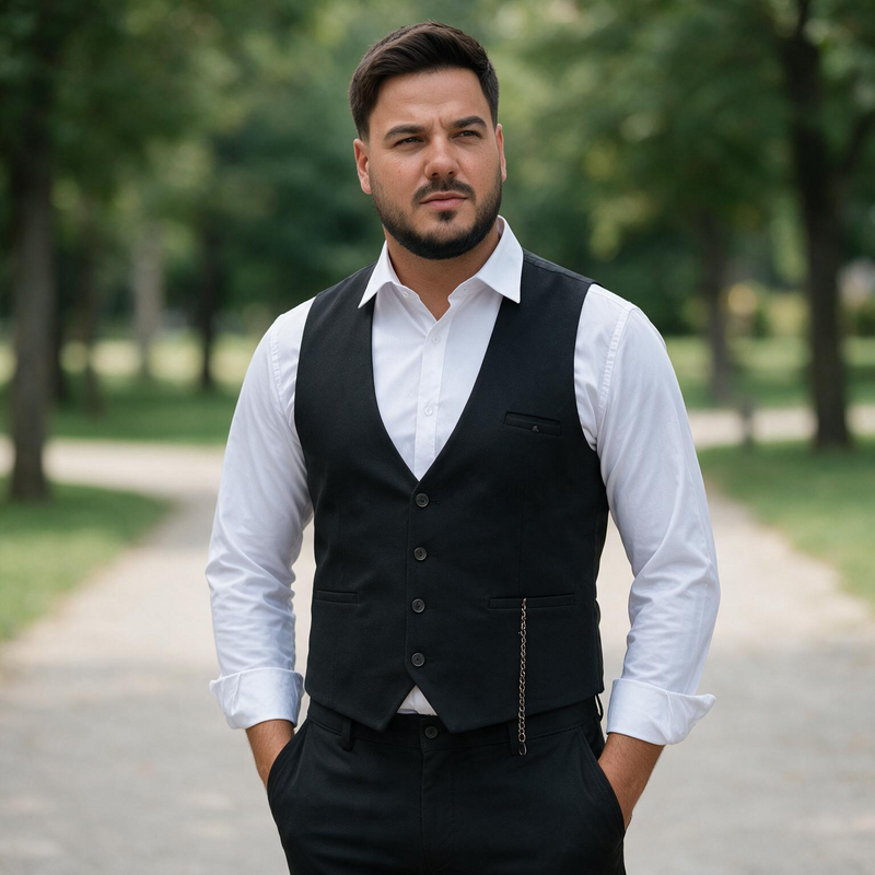 Dvodelno crno muško odelo prsluk i pantalone