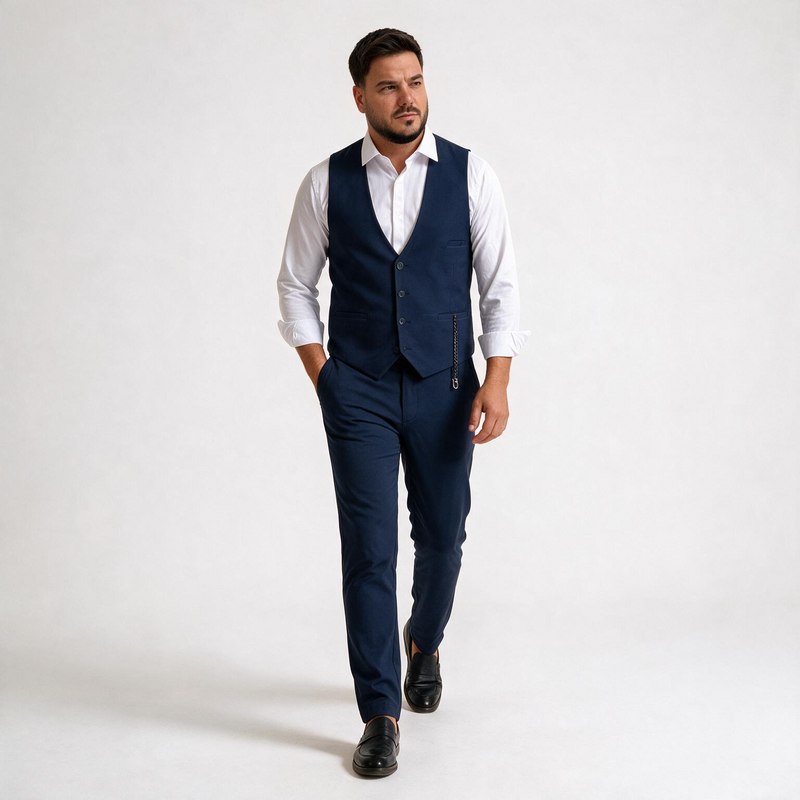 Dvodelno teget muško odelo prsluk i pantalone