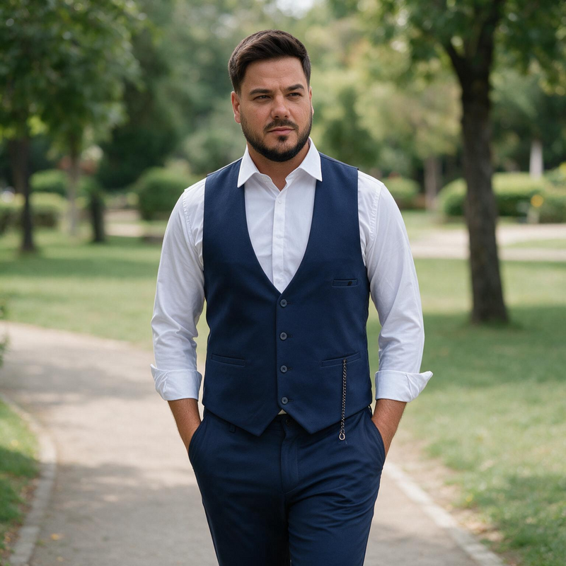 Dvodelno teget muško odelo prsluk i pantalone