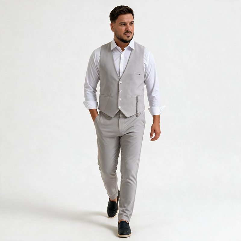 Dvodelno svetlo sivo odelo - prsluk i pantalone