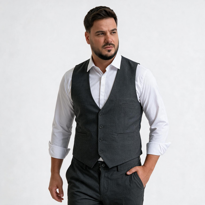 Dvodelno tamno sivo muško odelo prsluk i pantalone