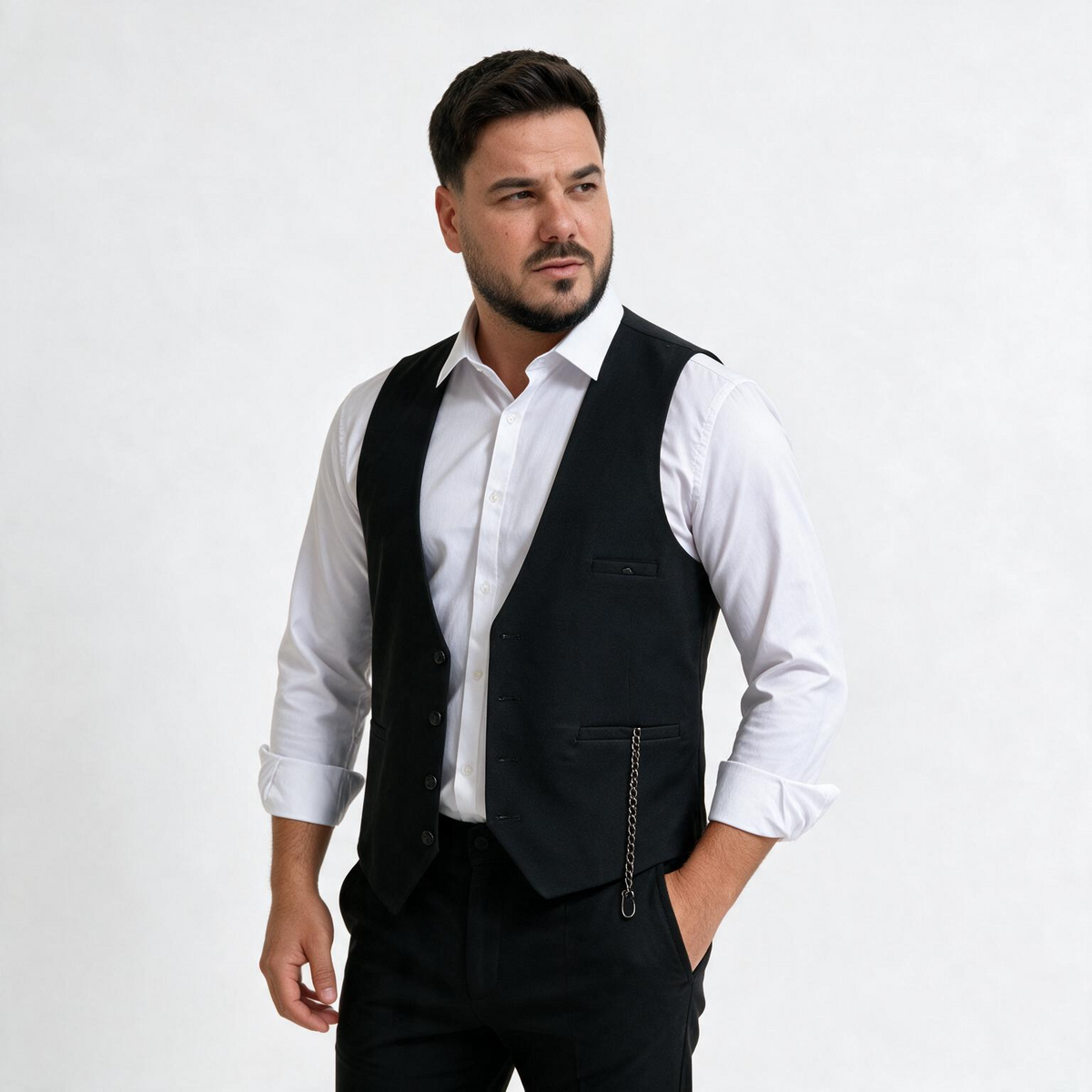 Dvodelno crno muško odelo prsluk i pantalone — slika 2