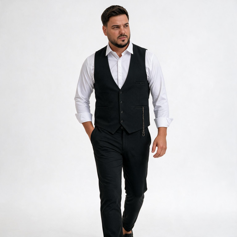 Dvodelno crno muško odelo prsluk i pantalone