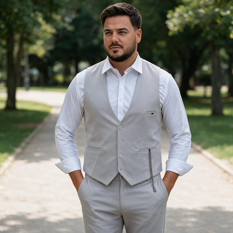 Dvodelno svetlo sivo odelo - prsluk i pantalone
