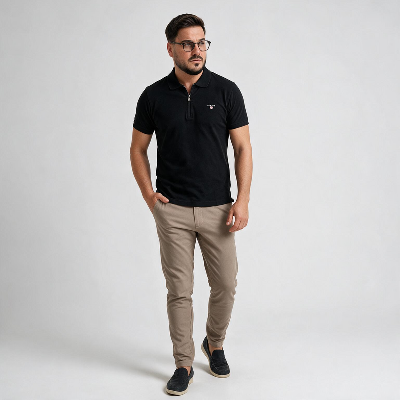 Muška crna polo majica sa rajsferšlusom – Gant
