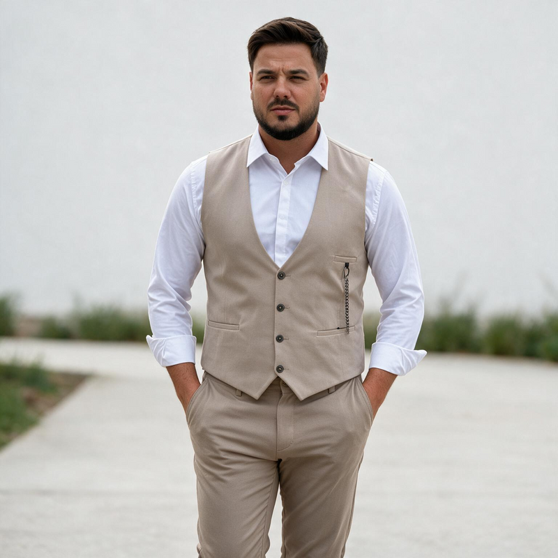Dvodelno bež muško odelo prsluk i pantalone