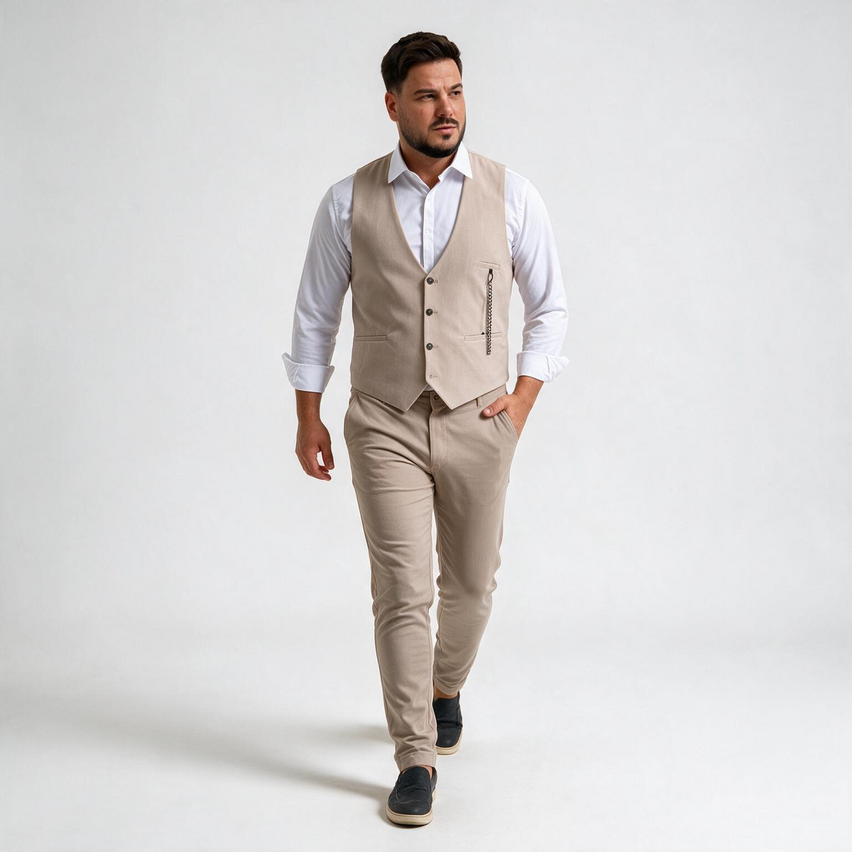 Dvodelno bež muško odelo prsluk i pantalone