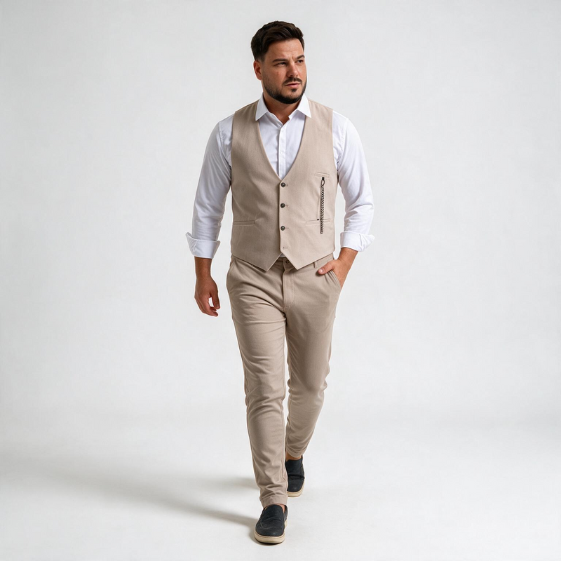 Dvodelno bež muško odelo prsluk i pantalone