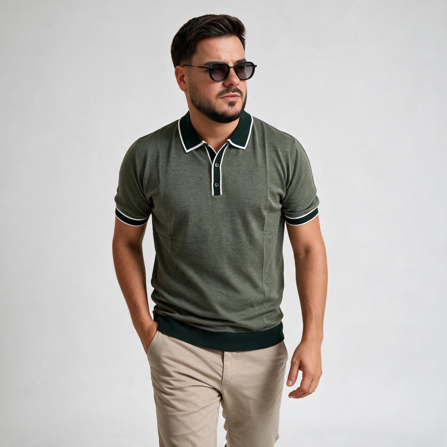 Muška pletena, polo, zelena majica — slika 3