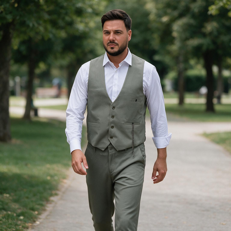 Dvodelno maslinasto zeleno muško odelo prsluk i pantalone