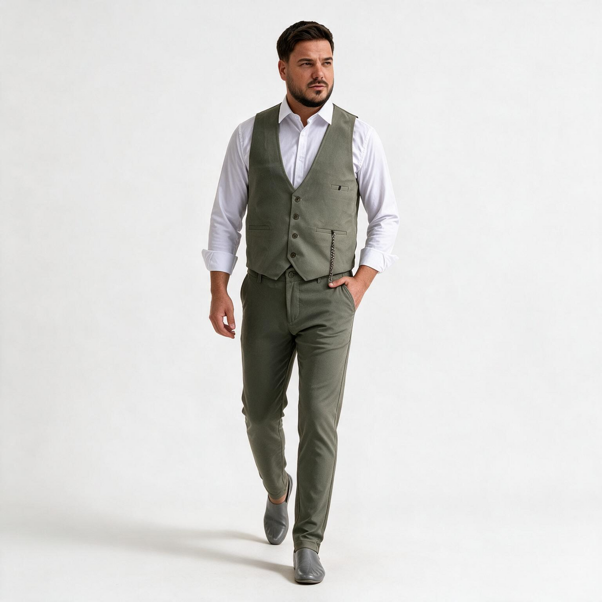 Dvodelno maslinasto zeleno muško odelo prsluk i pantalone