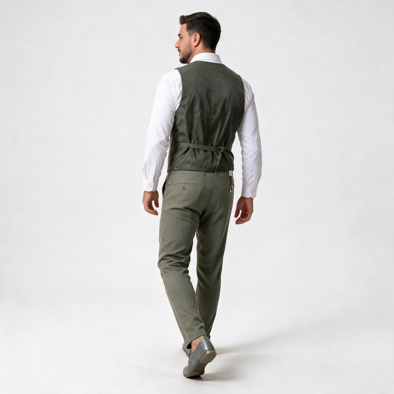 Dvodelno maslinasto zeleno muško odelo prsluk i pantalone