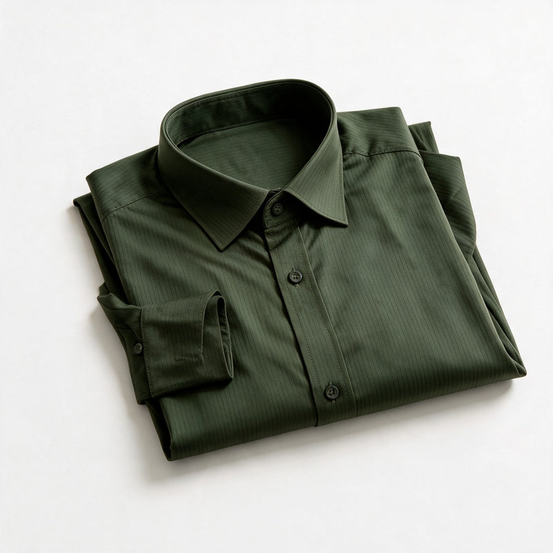 Maslinasto zelena slim fit muška košulja sa diskretnim linijama