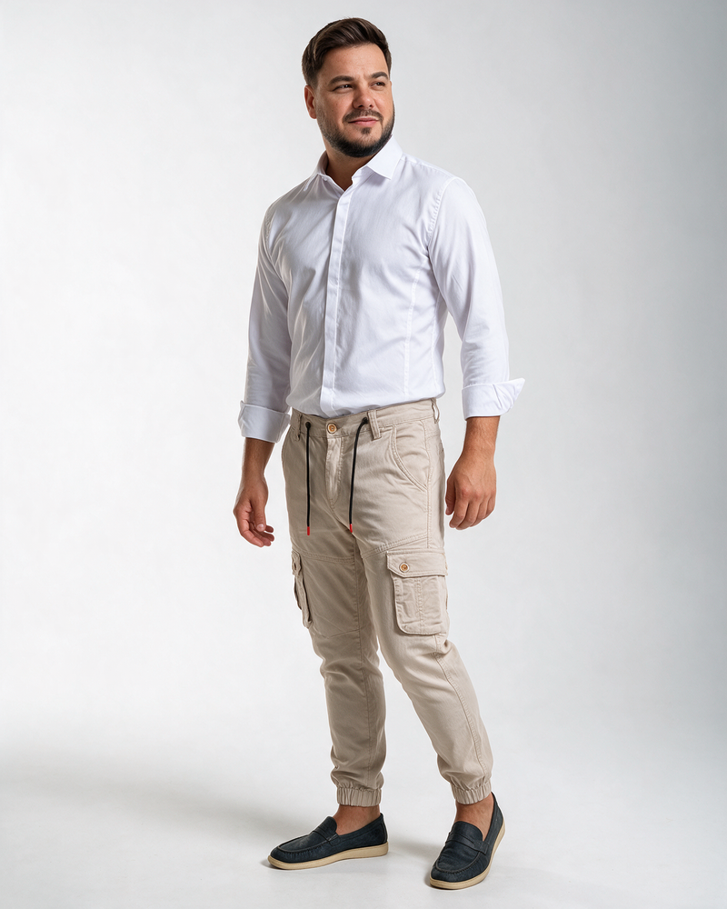 Muške džeparice krem – kargo pantalone sa lastišem