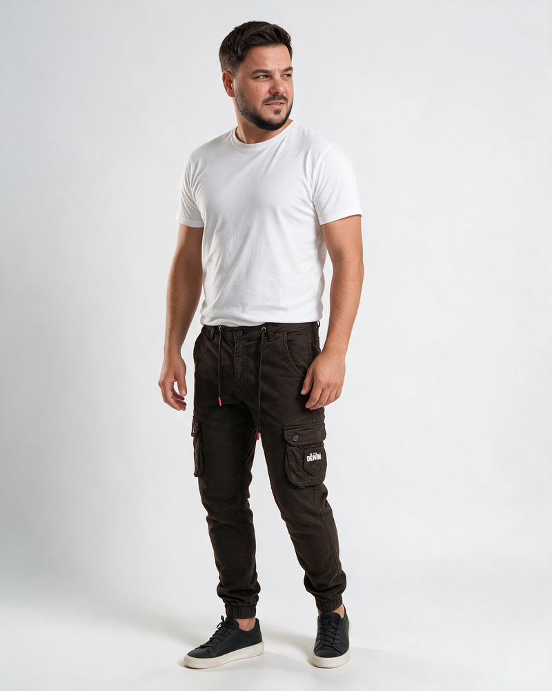 Muške džeparice tamno braon – kargo pantalone sa lastišem