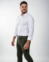 Muške maslinasto zelene pantalone Agress sa kontrastnim šavovima, pamuk sa elastinom, uskog kroja, kosi džepovi