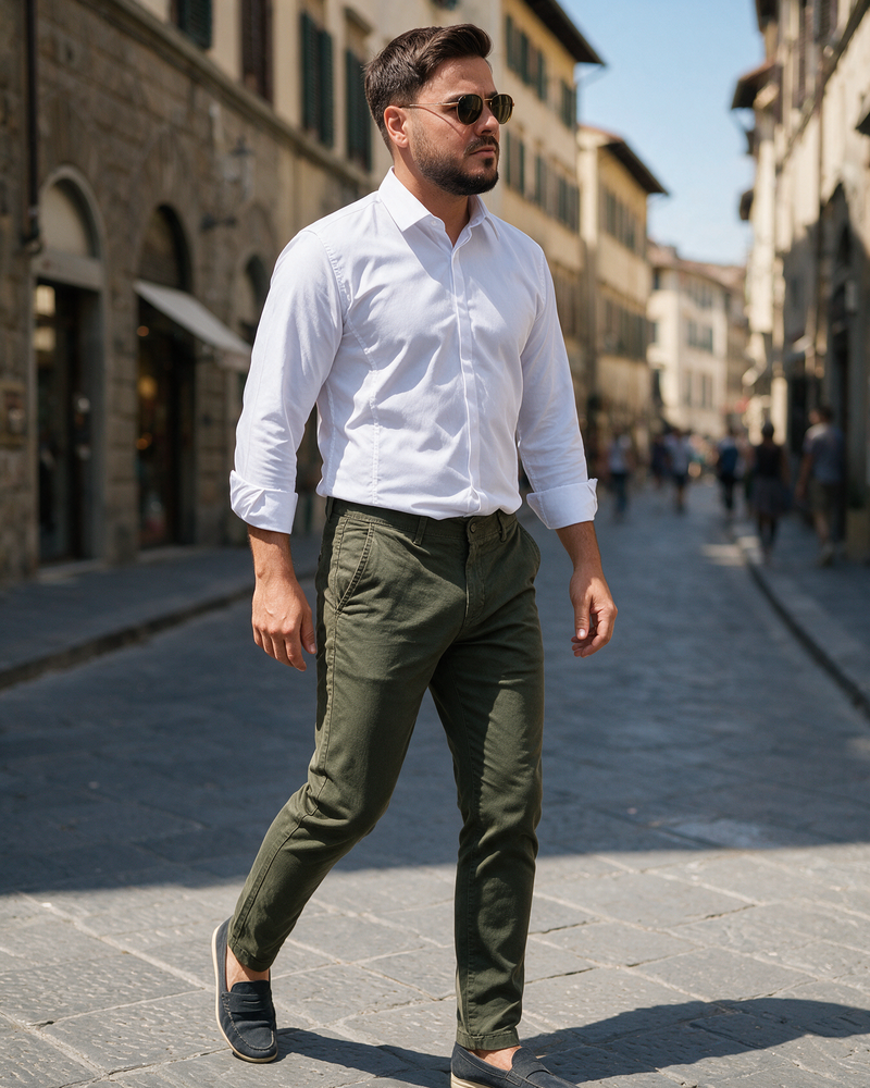 Muške slim fit pantalone maslinasto zelene