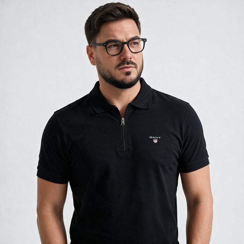 Muška crna polo majica sa rajsferšlusom – Gant