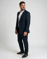 Muško teget odelo, dvodelno, sako sa dva dugmeta i pantalone, slim fit kroj za velike brojeve 60-70.