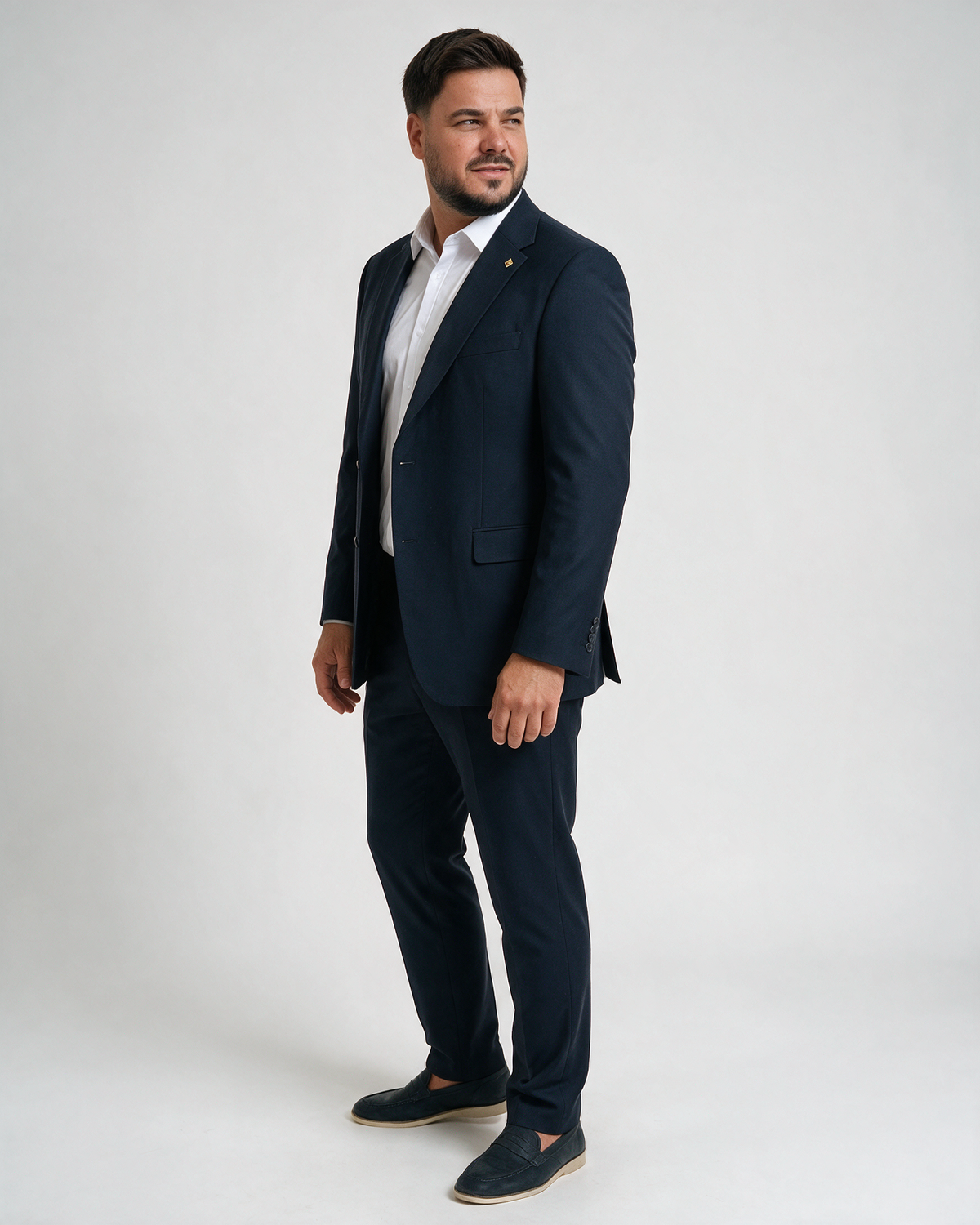 Muško teget odelo, dvodelno, sako sa dva dugmeta i pantalone, slim fit kroj za velike brojeve 60-70.